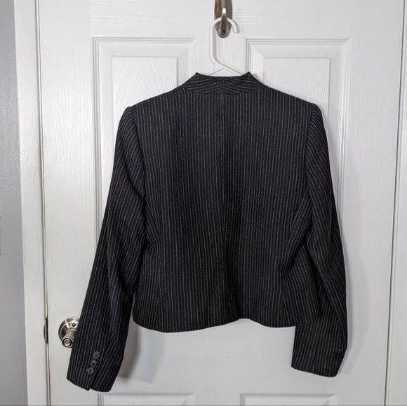Vintage Cassidy Wool Cropped Pinstripe Grey Knit Blazer Jacket Size 6 - Picture 3 of 7